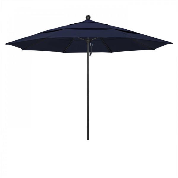 California Umbrella 11' Black Aluminum Market Patio Umbrella, Pacifica Navy 194061333891